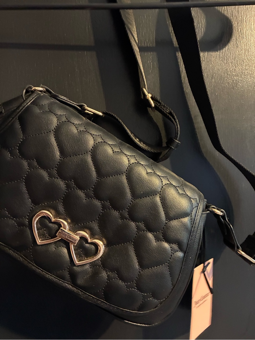 Juicy Couture Black Quilted Crossbody with Gold Heart Accent